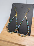 Meadow And Gold Loops, handmade beaded earrings in blue, green and gold