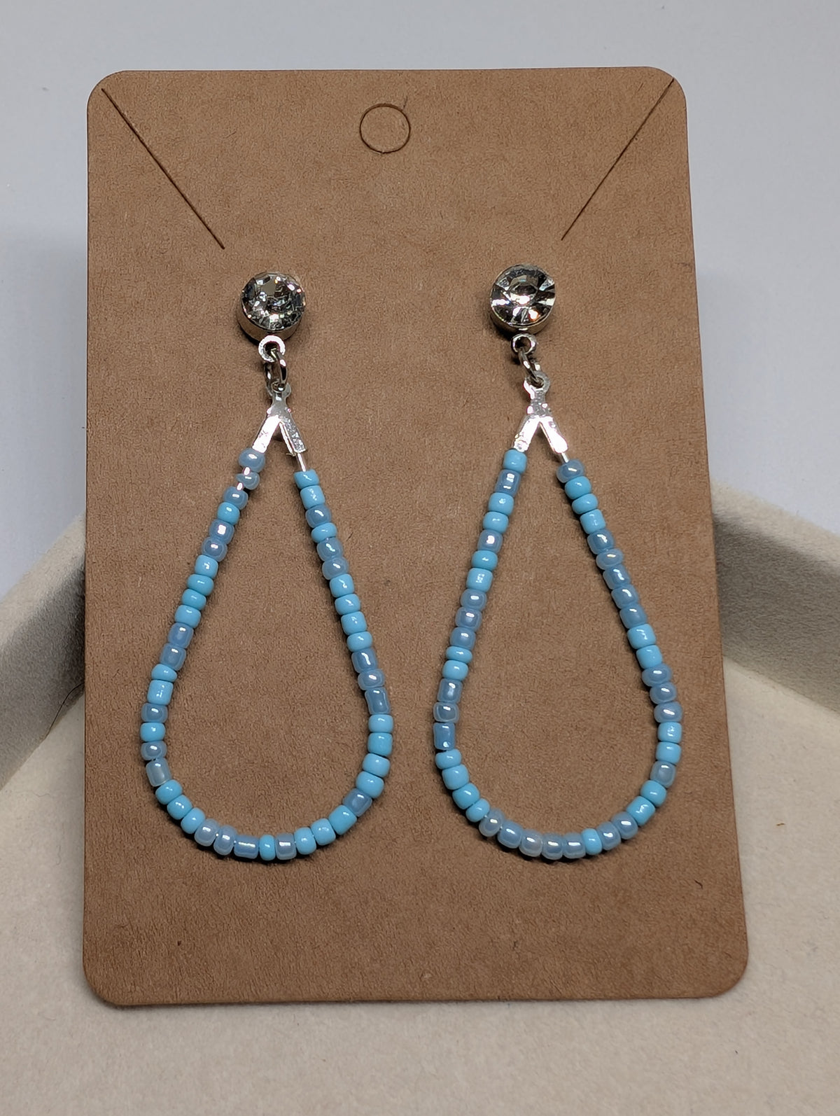 Turquoise Teardrop Loops, handmade beaded earrings in blue and silver