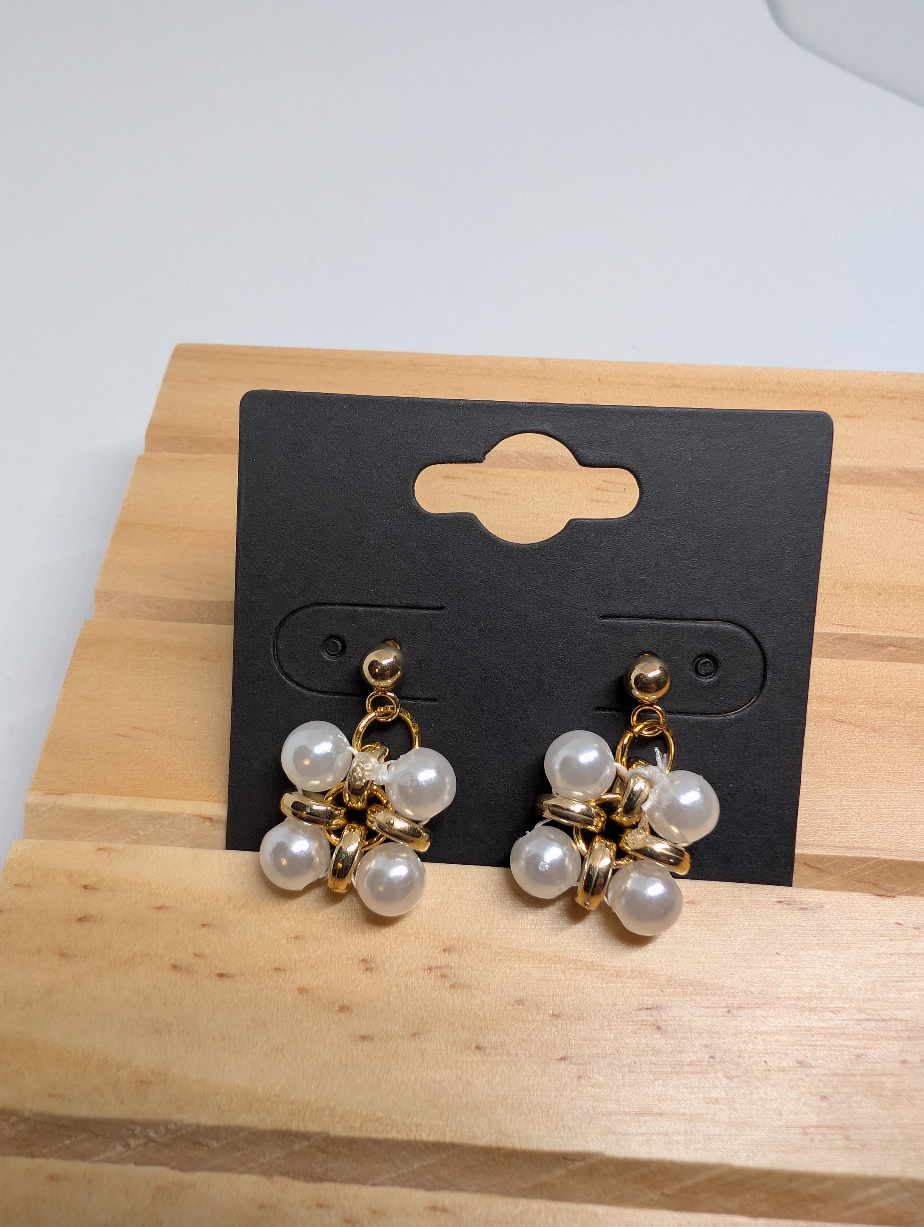 Pearl Cluster Posts, handmade beaded earrings in white and gold