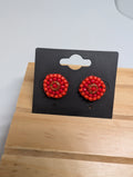 Poppy Red Discs, handmade beaded earrings in red, orange and gold