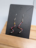 Confetti Zigzag Drops, handmade beaded earrings in multicolour, red and silver
