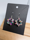 Pastel Confetti Stars, handmade beaded earrings in multicolour, pink, blue and silver