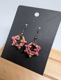Rosewood Star Drops, handmade beaded earrings in pink, brown and silver