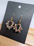 Rose And Ivory Star, handmade beaded earrings in pink, white and gold