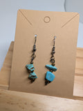 Turquoise Chip Stack, handmade beaded earrings in blue, bronze and silver