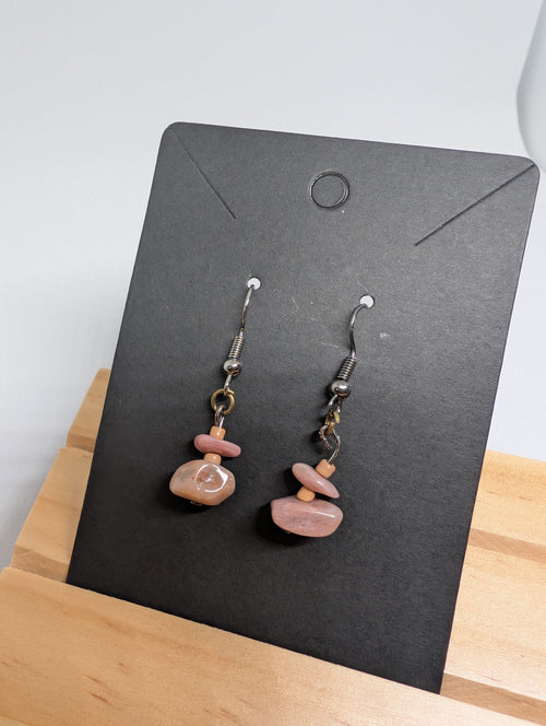 Blush Pebble Drops, handmade beaded earrings in pink, orange and silver