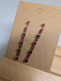 Magenta Ladder Line, handmade beaded earrings in pink, gold and black
