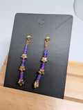 Blue Purple Star Trail, handmade beaded earrings in blue, purple and gold