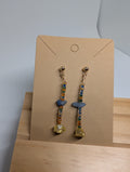 Harbour Lights Drop, handmade beaded earrings in multicolour, blue, yellow and gold