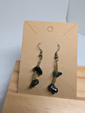 Dark Moss Chips, handmade beaded earrings in green, black and gold