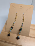 Rockpool Beaded Drop, handmade beaded earrings in blue, green, brown and gold