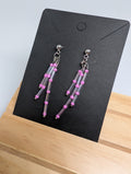 Frosted Pink Fringe, handmade beaded earrings in pink, clear and silver