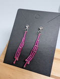 Magenta Ribbon Ladder, handmade beaded earrings in pink, purple and silver