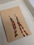Sunset Twin Strands, handmade beaded earrings in red, orange, pink and bronze