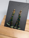 Forest Green Chip Drops, handmade beaded earrings in green, bronze, gold and black