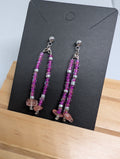 Pink Quartz Loops, handmade beaded earrings in pink, grey, clear and silver