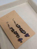 Storm Vine Amethyst Drop, handmade beaded earrings in purple, grey, blue and silver