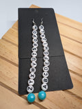 A To Z Alphabet Drops, handmade beaded earrings in white, black, blue and silver