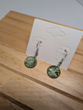 Fern Frond Rounds, handmade beaded earrings in green, black and silver