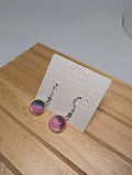 Pink And Teal Sweep, handmade beaded earrings in pink, blue, green and silver