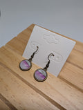Violet Split Discs, handmade beaded earrings in purple, grey and bronze