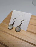 Faded Sage Bloom, handmade beaded earrings in green, pink and bronze