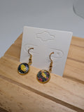 Yellow Bloom On Black, handmade beaded earrings in yellow, black, pink and gold