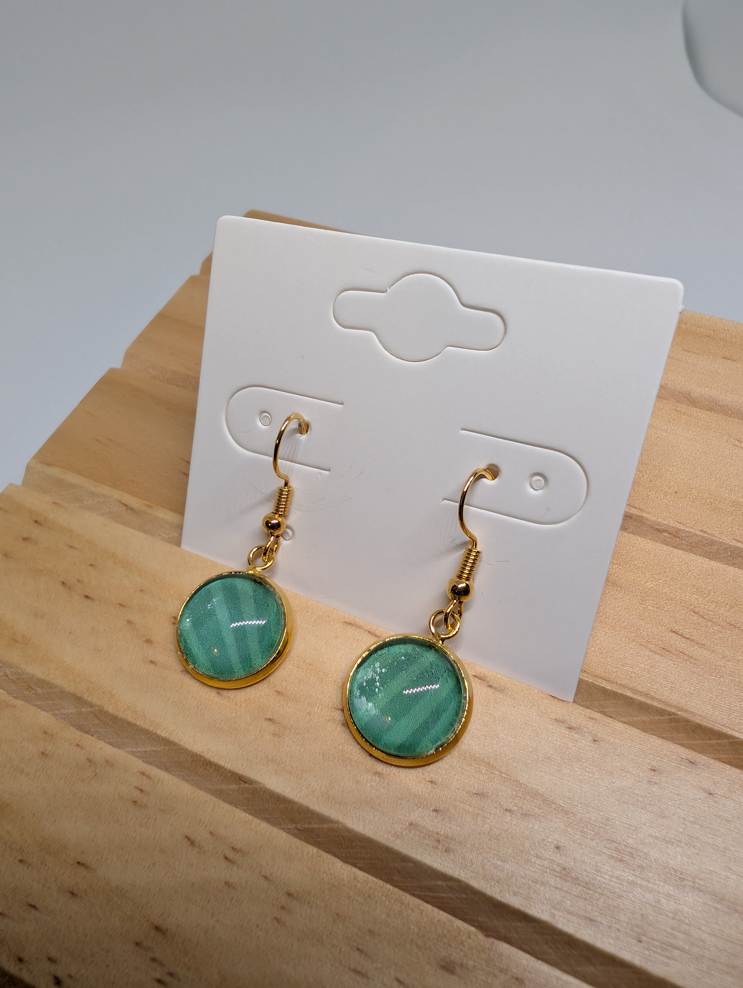 Jade Stripe Domes, handmade beaded earrings in green and gold