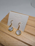 Marbled Frost Discs, handmade beaded earrings in white, grey and gold