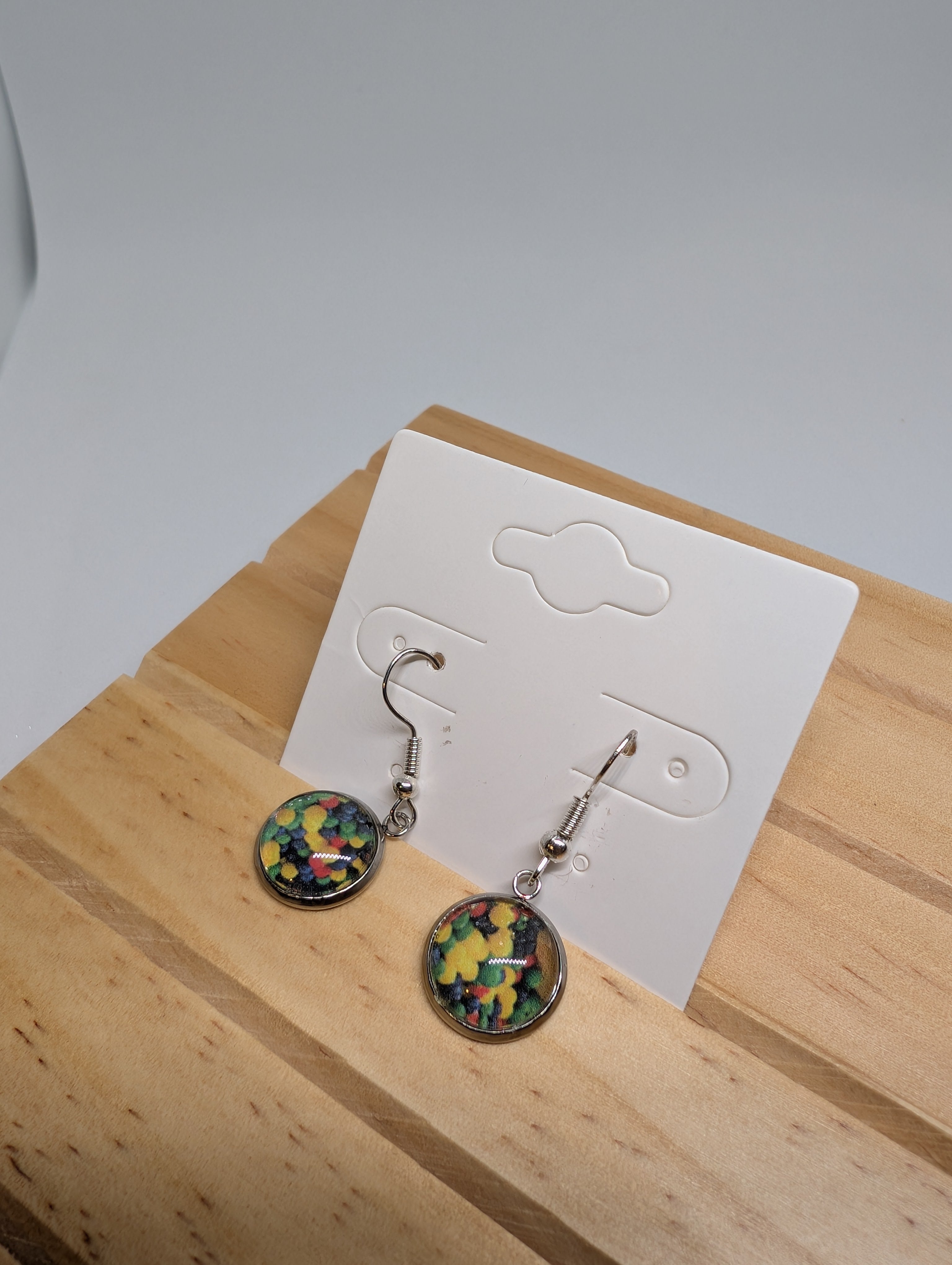Confetti Dot Rounds, handmade beaded earrings in multicolour, black and silver