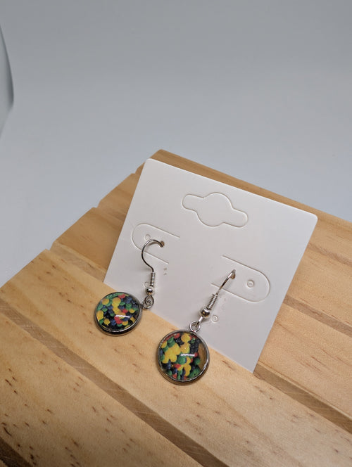 Confetti Dot Rounds, handmade beaded earrings in multicolour, black and silver