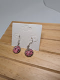 Pink Brushstroke Discs, handmade beaded earrings in pink, grey, black and silver