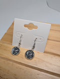 White Leaves At Night, handmade beaded earrings in black, white and silver