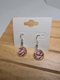 Crimson Swirl Rounds, handmade beaded earrings in red, white and silver