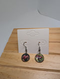 Deep Red Rose, handmade beaded earrings in red, green and silver