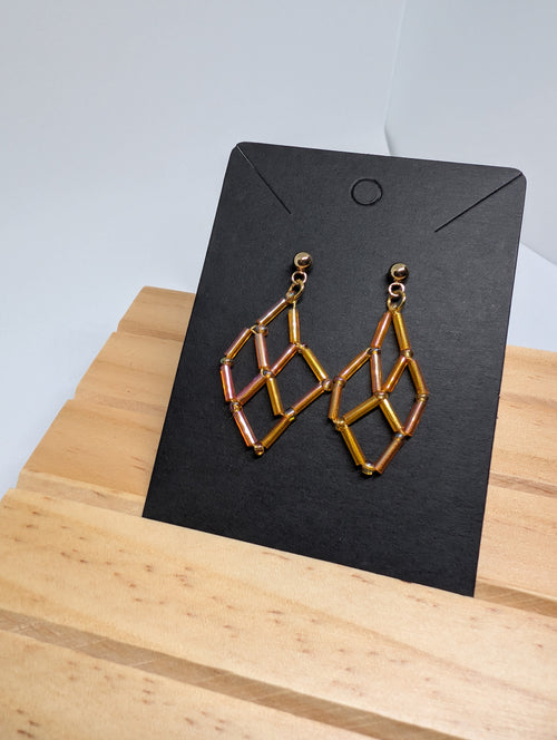 Amber Lattice Diamonds, handmade beaded earrings in orange, yellow, gold and brown