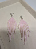 Pale Pink Fringe, handmade beaded earrings in pink and silver