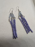 Lavender Rainfall Strands, handmade beaded earrings in purple, silver and grey