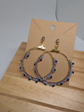 Dusk Beaded Hoops, handmade beaded earrings in gold, pink, blue and black