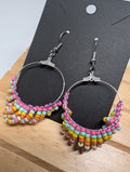 Sherbet Rainbow Hoops, handmade beaded earrings in multicolour, pink, blue and yellow