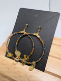 Amber Chip Beaded Hoop, handmade beaded earrings in orange, blue, yellow and gold