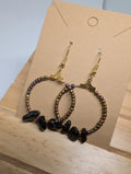 Midnight Bronze Hoop, handmade beaded earrings in black, bronze, purple and gold