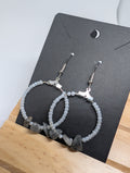 Soft Cloud Stone Hoop, handmade beaded earrings in blue, grey and silver