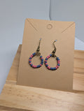 Dusty Rose And Denim, handmade beaded earrings in pink, blue and bronze