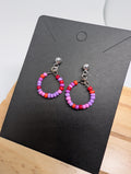 Purple Poppy Hoop, handmade beaded earrings in purple, red, orange and silver