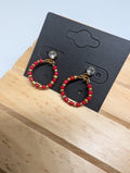 Red And Gold Mini Hoop, handmade beaded earrings in red and gold