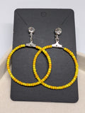 Marigold Beaded Hoops, handmade beaded earrings in yellow, orange and silver