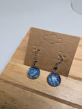 Deep Water Swirl, handmade beaded earrings in blue, green and silver