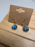 Midnight Dot Play, handmade beaded earrings in black, blue, green and gold