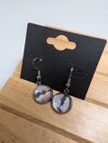 Soft Stone Grey, handmade beaded earrings in grey, white and black